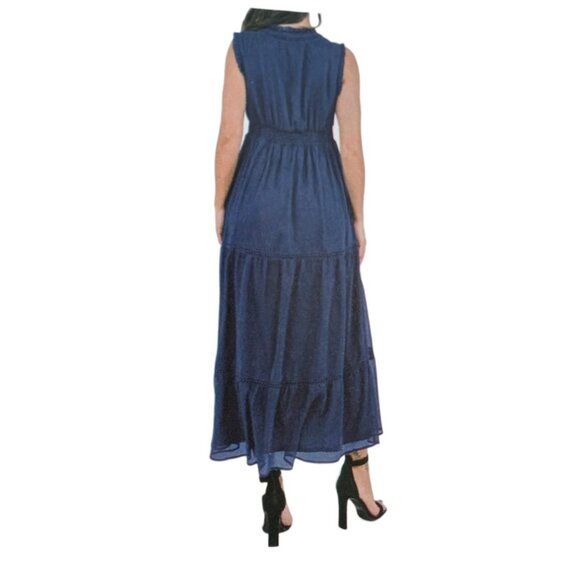 NEW Cristina B Sleeveless Ruffle Maxi Dress | Navy - Picture 2 of 4